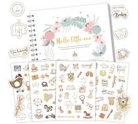 Libro di registrazione della crescita del bambino in stile minimalista moderno e adesivi - Dotato di una tasca per conservare le foto della crescita del bambino, 50 pagine, adatto sia per bambini che