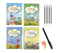 Libro di scrittura magico per bambini - Set di 4 quaderni 19,1x18 cm, quaderni di esercizi riutilizzabili | Quaderno di esercizi per la scrittura a mano in età prescolare per bambini | Educativo in ca