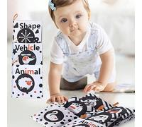 Libro di stoffa per neonati, carta stropicciabile, resistente agli strappi, libro di stoffa 3D, libro masticabile per il riconoscimento cognitivo precoce per bambini Forme in bianco e nero,Traffico ne