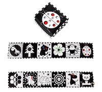 Libro di Stoffa per Neonati, Libro Sensoriale, Double Sided Libri Morbidi con 12 Motivi, Libro di Stoffa Pieghevole Riutilizzabile, con Corda, Animali, Bianco e Nero