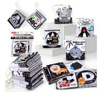 Libro di stoffa tridimensionale bianco e nero, con temi come animali e numeri, motivi semplici e interessanti, e una fibbia circolare che può essere appesa al muro per stimolare lo sviluppo visivo dei