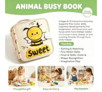 Libro di tessuto, per - Libro silenzioso in resistente, libro interattivo con motivi di animali come piccole api, per giocattoli didattici per bambini piccoli, che promuovono le capacità motorie, lo e
