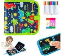 Libro e pennarelli riutilizzabili da 20,5 cm, cancellabile, con pennello a 12 colori e custodia (dinosauro verde)