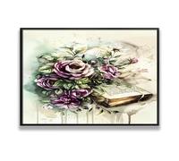 Libro floreale tela arte della parete Vintage botanica pittura artistica Rose Bouquet immagine opera d'arte stampe galleria avvolta per la decor del comodino 40x60cm con cornice nera