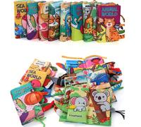 Libro in tessuto non strappabile di 6 pagine per neonati e bambini, libro cognitivo Montessori con animali marini e motivi a cartoni animati di dinosauri, promuove l'apprendimento precoce e lo svilupp