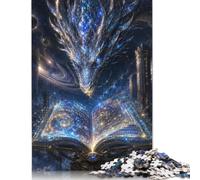 Libro magico del drago blu Puzzle in Legno 1000 Pezzi, Gioco di Famiglia | Decoro fantasy luminoso, Gioco Puzzle, Regalo, Arte del drago mitico, Stile fantasy celeste, Puzzle in Legno, 14+, 70x50cm.
