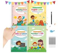Libro Magico Di Scrittura Per Bambini, Quaderno Pratico Con Solchi Magici, Set Riutilizzabile 1 Libro Esercizi per Tracciare Lettere Età 3-8 Asilo Scuola Materna