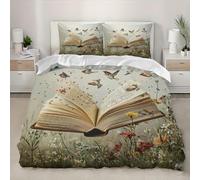 Libro Magico Di Uccelli E Fiori Set di Biancheria da Letto con Stampa di 3D microfibra 3 Pezzi Parure per Ragazzi e Ragazze Copripiumino Grigio Copripiumino 135x200cm e 2 Federe, con Cerniera