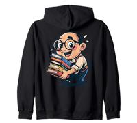 Libro Nerd Cartoon Cute Reader con Pila di Libri Felpa con Cappuccio