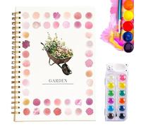 Libro per pittura ad acquerello per principianti, kit portatile tutto in uno con set di 12 colori, pennello e 32 pagine di carta per acquerello professionale, 8 temi per principianti e artisti