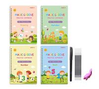 Libro per pratica della calligrafia, 4 pezzi, riutilizzabile, per imparare a scrivere a mano, per bambini dai 3 agli 8 anni