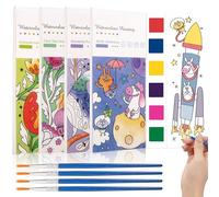 Libro Tascabile ad Acquerello, Libro di Pittura da Colorare con Pennelli e Pigmento, Segnalibri Disegni ad Acquerello Fai Da Te Blocco Per Bambini Principianti Dai 3 Anni in Su 4PCS (Fiori)