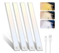 libtit Reglette Led Cucina, 30 cm Senza Fili Lumic Lampada Sensore di Movimento, 3000K/4000K/6500K Modalità di Colore, Ricaricabile Lampada da Armadio Interno Per Armadietto, Scala, Corridoio 4 Pack