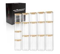 LIBWYS Set di 16 barattoli quadrati in vetro con coperchio in bambù, contenitori ermetici per alimenti da 4000 ml, lavabili in lavastoviglie (confezione da 16), 【20oz/600ml】*8+【33oz/1000ml】*8