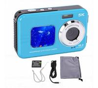 LICAEVEY Fotocamera Subacquea 5K, Fotocamera Digitale Impermeabile a Doppio Schermo con Messa a Fuoco Automatica da 48 MP con Scheda da 32 GB per Snorkeling, Nuoto, Immersioni (BLUE)