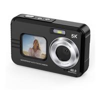 LICAEVEY Fotocamera Subacquea 5K, Fotocamera Digitale Impermeabile a Doppio Schermo con Messa a Fuoco Automatica da 48 MP con Scheda da 32 GB, Luce di Riempimento per Snorkeling, Nuoto, (Black)