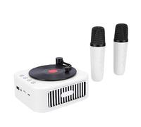 LICAEVEY Mini Macchina per Karaoke, Altoparlante Bluetooth Portatile con 2 Microfoni Wireless, 4 Effetti di Cambio Voce, Display LED per Feste in Casa, Viaggi All'aperto (WHITE)