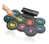 LICAEVEY Set di Batteria Elettronica, Kit Pad per Batteria in Silicone Portatile Bluetooth Arrotolabile con Pedale a Bastoncini, Legno Massello di Plastica Siliconica Premium, modalità