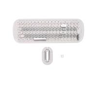 LICAEVEY Tastiera e Mouse Wireless, Plug and Play (WHITE) | Tasti Rotondi Retro Colore Marrone, Ricevitore USB 2.4GHz, Modalità Sleep Automatico, Supporto per Win Mac PC Laptop