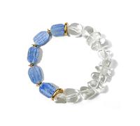 Licchily Bracciale di cristallo con acquamarina e cristallo bianco, unico fatto a mano Gemstone Stretch guarigione naturale a forma di perle Unisex portare potente campo magnetico e l'energia