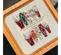 Liccom Press-On Nails “Fiaba di Pan di Zenzero” - Unghie Finte Decorate con Dettagli Natalizi, Design Dolce e Festivo, Facile Applicazione, Riutilizzabili (S, L. da26mm a 30mm, Ballerina)