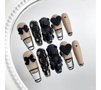 Liccom Press-on Nails "Orsetto Segreto" - Un Tocco di Dolcezza e Tenerezza, Facile Applicazione, Riutilizzabili. (S, L. da26mm a 30mm, Ballerina)