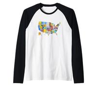 License Plate American Flag US Map Art American Map Shirt Maglia con Maniche Raglan