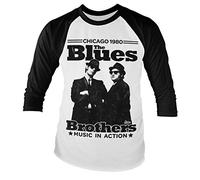 Licenza Ufficiale blus Brothers - Chicago 1980 Baseball Maglietta a Maniche Lunghe (Bianca/Nera)