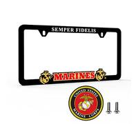 Licenza ufficiale Marine Corps USMC, telaio per targa auto, universale, in plastica ABS resistente alle intemperie, decalcomania e viti di montaggio incluse