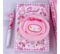 (Licenza ufficiale) Set di portamonete Sanrio Hello Kitty Kulomi Melody Cinnamon Roll (include penna manuale), quaderno con motivi a cartoni animati di cuori femminili in PU, adesivi raffinati, penna 