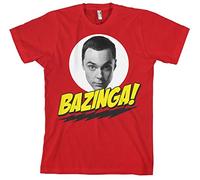 Licenza Ufficiale TBBT Bazinga Sheldons Head Maglietta Uomo Mezze Maniche (Rosso), X-Large