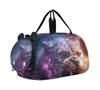 Licenziato Ghepardo Arrabbiato Borsa Sportiva da Nuoto e Palestra con Scomparto per Scarpe Borsa da Viaggio per Il Fine Settimana Borsone per Ragazzi