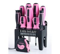 Lichamp Set di 22 attrezzi rosa, piccolo set di cacciaviti magnetici per donne con metro a nastro da 3 m