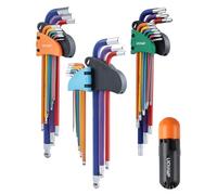 Lichamp Set di 27 chiavi a brugola a braccio lungo, colori arcobaleno, SAE da 1/16 a 3/8", metriche da 1,5 a 10 mm, Torx da T10 a T50