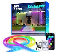 Lichaser 20M RGB+IC Striscia LED Neon, IP68 Flessibile Striscia LED da Esterno Bluetooth con Smart APP e Telecomando 2.4G, 24V Silikon Strisce Impermeabile Neon per Balcone, Festa, Festival (10M*2)