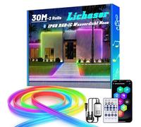 Lichaser 30M RGB+IC Striscia LED Neon, IP68 Flessibile Striscia LED da Esterno Bluetooth con Smart APP e Telecomando 2.4G, 24V Silikon Strisce Impermeabile Neon per Balcone, Festa, Festival (15M*2)