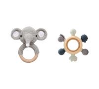 LICHENGTAI Giocattolo Sonaglio Neonati in Legno Set di Massaggia Gengive per Neonati Sonagli Sensoriali Neonato con Anello Massaggiagengive per Bambini