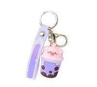 LICHENGTAI Portachiavi Bubble Tea, Portachiavi Animali Portachiavi a Forma di Tazza da tè al Latte Ciondolo a Forma di Maiale Portachiavi Auto Donna Carino per Zaini, Astucci, Borse