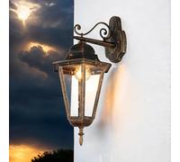 Licht-Erlebnisse Applique da esterno in alluminio e vetro color rame anticato IP44 Ingresso Giardino P: 28,5 cm E27 Lanterna retrò nostalgica Lampada da esterno Terrazza BRISTOL