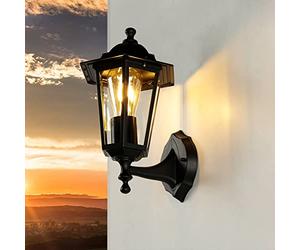 Licht-Erlebnisse Applique da esterno vetro alluminio nero IP44 terrazzo balcone H:36 cm E27 verticale Lanterna da parete rustica giardino PARIGI