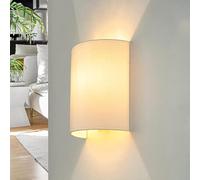 Licht-Erlebnisse Applique da parete in tessuto bianco per soggiorno e camera da letto, P:9,5 cm, E27, Up & Down, semicircolare, antiriflesso, lampada da parete confortevole per corridoio ALICE