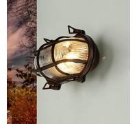 Lampada da Parete Esternaa Maritim Ottone Vetro Strutturato Nero Antico B:21 CM