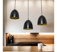 Licht-Erlebnisse Lampada a sospensione per interni Annie stile retrò color nero e oro in metallo trio luci 3xE27 ideale per cucina, sala da pranzo salone