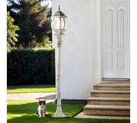 Licht-Erlebnisse Lampada da esterno con sensore di movimento in alluminio e vetro bianco-oro IP44 giardino 123,5 cm di altezza E27 Lanterna rustica lampada da esterno BREST