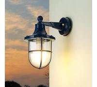 Licht-Erlebnisse Lampada da nave per esterni, ottone, blu, lampada da parete per esterni marittima, nostalgica, rustica, IP64, D:22 cm E27, casa, giardino, patio