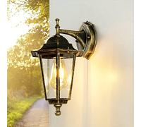 Licht-Erlebnisse Lampada da parete con braccio PARIS design rustico a lanterna color oro antico E27 impermeabile IP44 Applique per esterni giardino terrazzo
