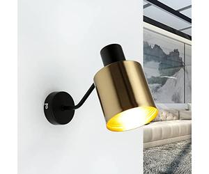 Licht-Erlebnisse Lampada da parete con braccio per interni Palermo Faretto Spot dal design industriale color ottone nero E27 ideale per il soggiorno cucina