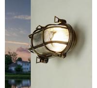 Licht-Erlebnisse Lampada da Parete Esterno Ottone Checker Vetro IP64 Resistente alle Intemperie Solido Marittimo in Ottone Antico E27 Luce Esterna Giardino Balcone Porta Anteriore Cortile