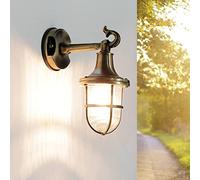 Licht-Erlebnisse Lampada da parete Santorin con braccio per esterni Lido in ottone stile nautico applique retrò antica E27 ideale per giardino, cortile, vialetto
