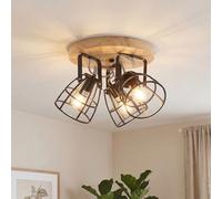 Licht-Erlebnisse Lampadario a 3 Punti Luce Faretto da soffitto orientabili dal design retrò in legno metallo 3x E14 Lampada da soffitto stile industriale DYK